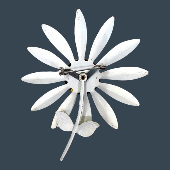 Vintage Enamel 4" Statement Daisy Brooch Spring Summer Flower Floral Large - Picture 2 of 3